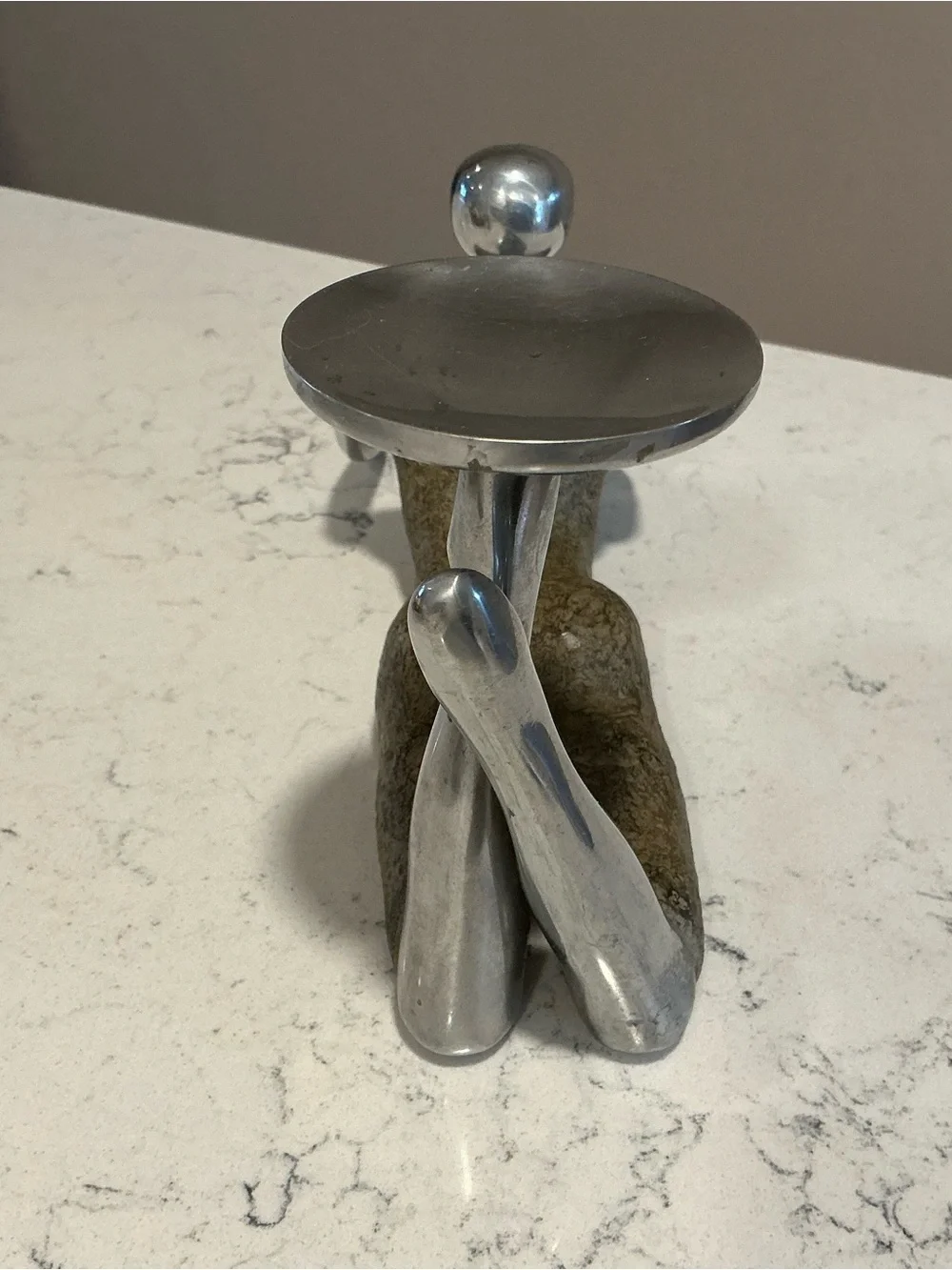 Vtg Mid Century modern woman figurine limestone candle holder Texture Homedecor